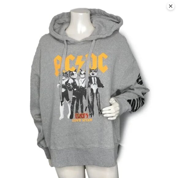 AC/DC Cats Hoodie Cats Love Nyan Feline Rock Band Music 100% Cotton Sweatshirt - Picture 2 of 12